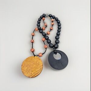 Boho Wooden Bead Necklace Set Statement Jewelry Brown Black Circle Disk Estate